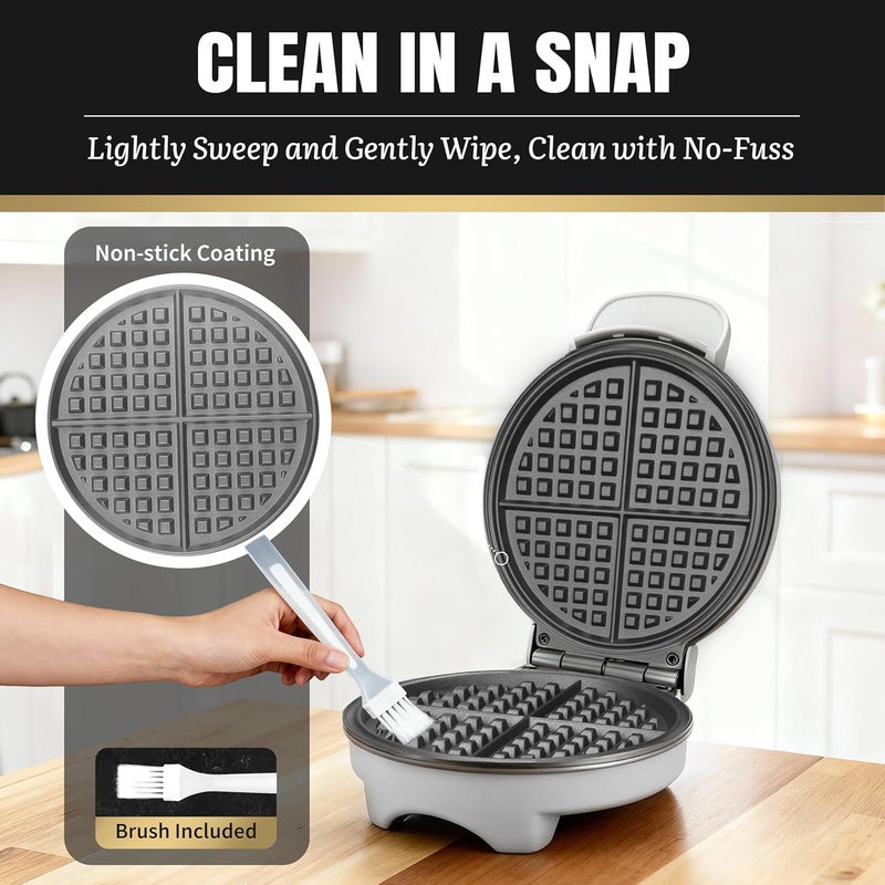 FineMade 7 Inches Classic Waffle Maker Machine, Round Waffle Iron, Electric Waffle Maker with Non-stick Cooking Plates, Silver - Image 5